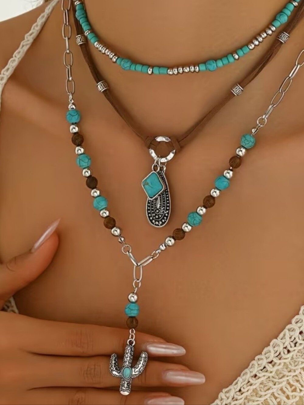 Turquoise Layered Boho Necklace Set